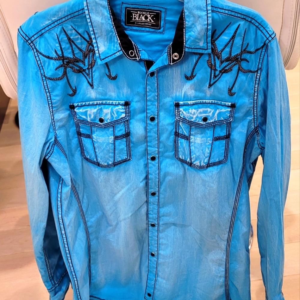 Buckle Black L/S Washed Embroidered Snap Front Shirt